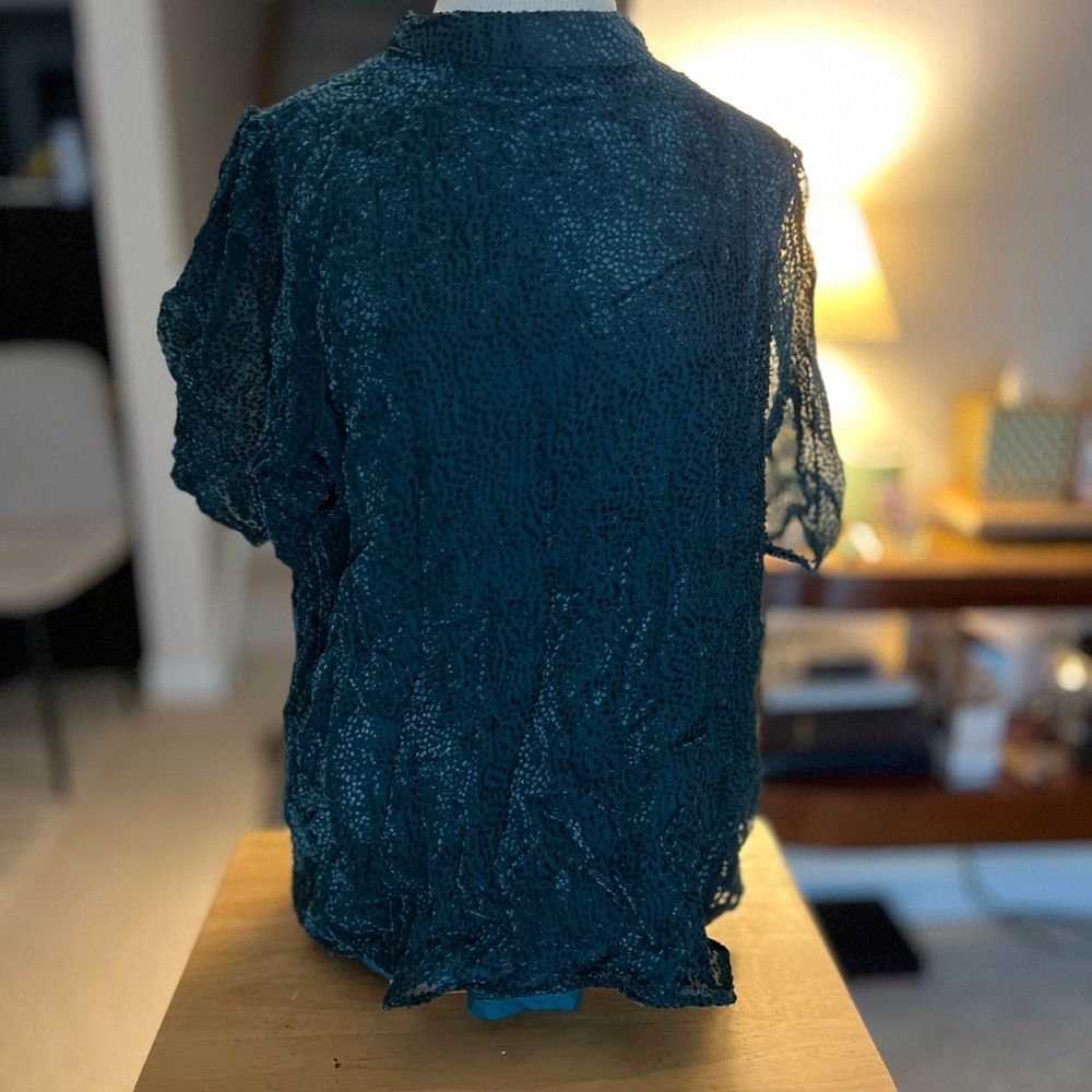 Maurices Teal Textured Chiffon Velvet 0x Mock Turtleneck Keyhole Back WimsyGoth